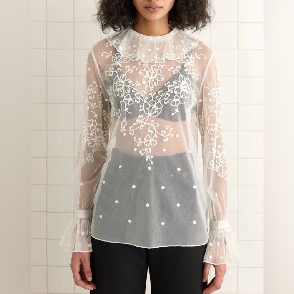 $1250 Bode BODE Middlemist Top Classic Button Top White Net‎ Blouse. NWT Pick Sz